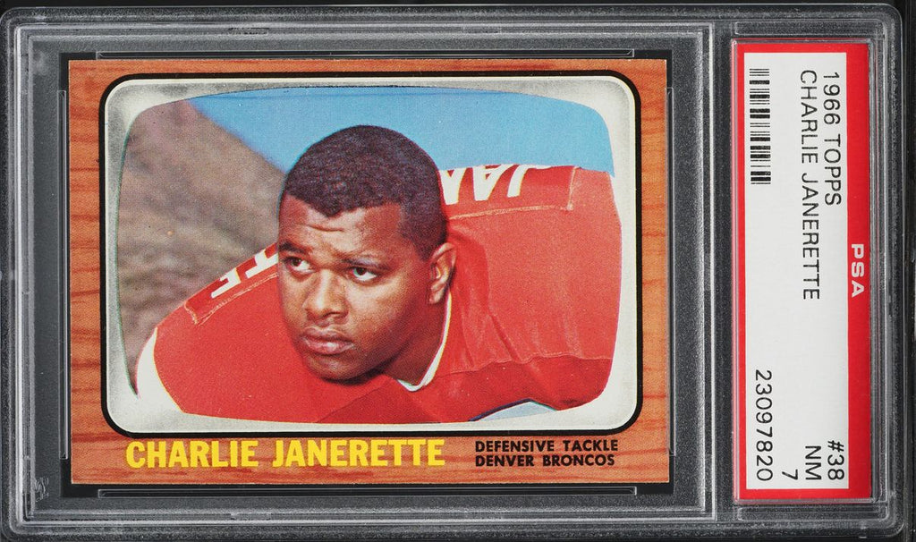 1966 Topps FB Card # 38 Charlie Janerette Denver Broncos ROOKIE RC PSA 7 NRMT (MGD2)