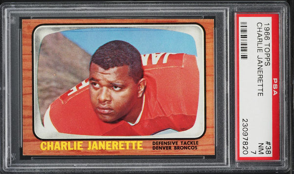 1966 Topps FB Card # 38 Charlie Janerette Denver Broncos ROOKIE RC PSA 7 NRMT (MGD2)