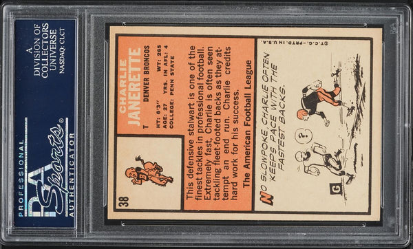 1966 Topps FB Card # 38 Charlie Janerette Denver Broncos ROOKIE RC PSA 7 NRMT (MGD2)