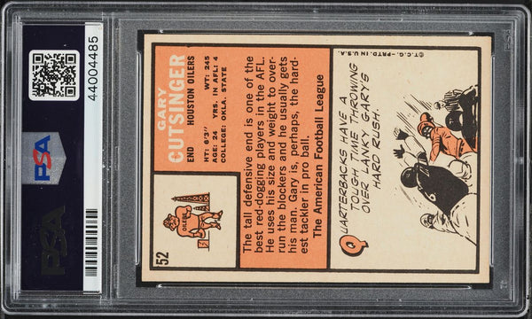1966 Topps FB Card # 52 Gary Cutsinger Houston Oilers PSA 7 NRMT (MGD2)