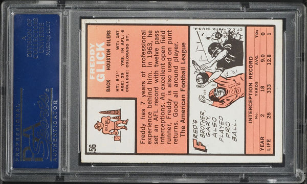 1966 Topps FB Card # 56 Freddy Glick Houston Oilers ROOKIE RC PSA 7 NRMT (MGD2)
