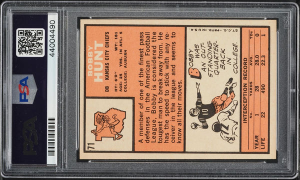 1966 Topps FB Card # 71 Bobby Hunt Kansas City Chiefs PSA 7 NRMT (MGD2)