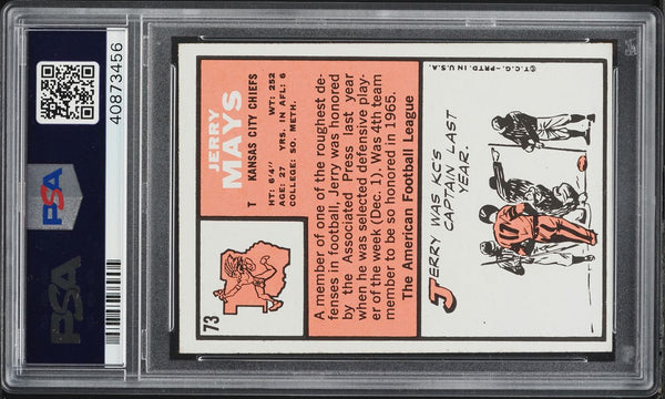 1966 Topps FB Card # 73 Jerry Mays Kansas City Chiefs HOF PSA 7 NRMT (MGD2)