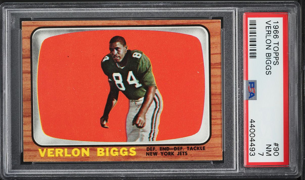 1966 Topps FB Card # 90 Verlon Biggs New York Jets PSA 7 NRMT (MGD2)
