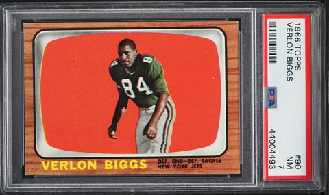 1966 Topps FB Card # 90 Verlon Biggs New York Jets PSA 7 NRMT (MGD2)