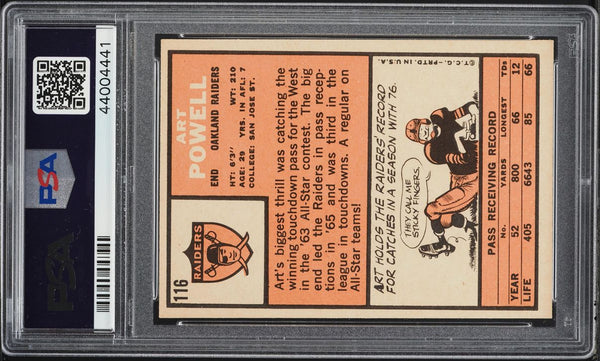 1966 Topps FB Card #116 Art Powell Oakland Raiders PSA 7 NRMT (MGD2)