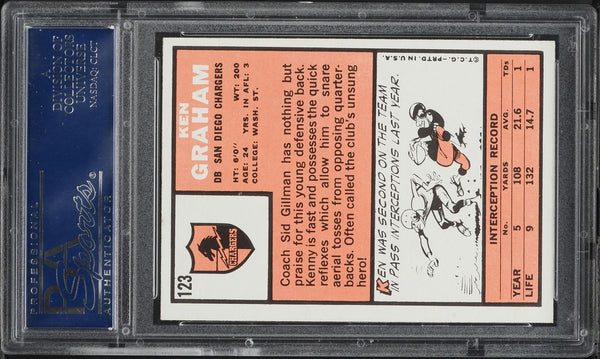 1966 Topps FB Card #123 Ken Graham San Diego Chargers PSA 7 NRMT (MGD2)
