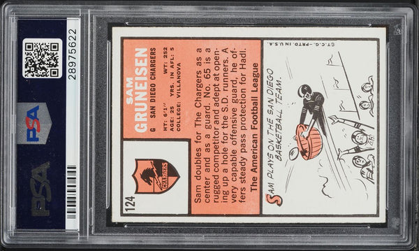 1966 Topps FB Card #124 Sam Gruneisen San Diego Chargers PSA 7 NRMT (MGD2)