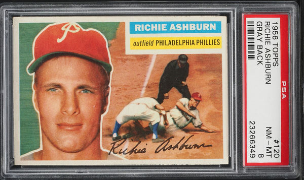 1956 Topps BB Card #120 Richie Ashburn Philadelphia Phillies HOF PSA 8 NM-MT (MGD2)