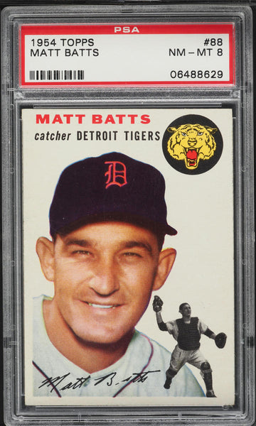 1954 Topps BB Card # 88 Matt Batts Detroit Tigers PSA 8 NM-MT (MGD2)