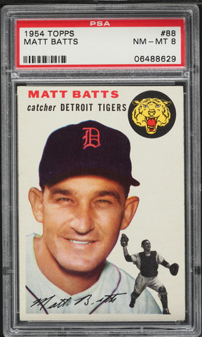 1954 Topps BB Card # 88 Matt Batts Detroit Tigers PSA 8 NM-MT (MGD2)