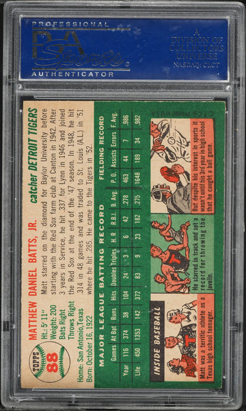 1954 Topps BB Card # 88 Matt Batts Detroit Tigers PSA 8 NM-MT (MGD2)