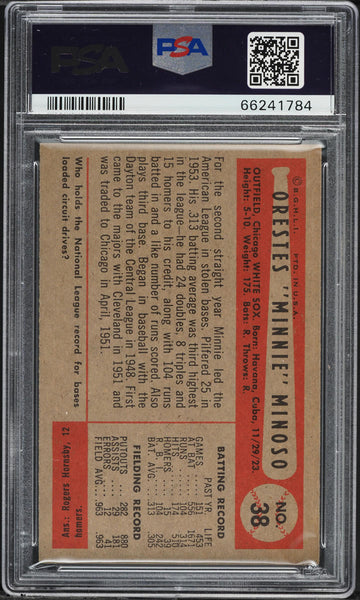 1954 Bowman BB Card # 38 Minnie Minoso HOF .963/.963 FIELD AVERAGE CORRECT PSA 7 (MGD2)