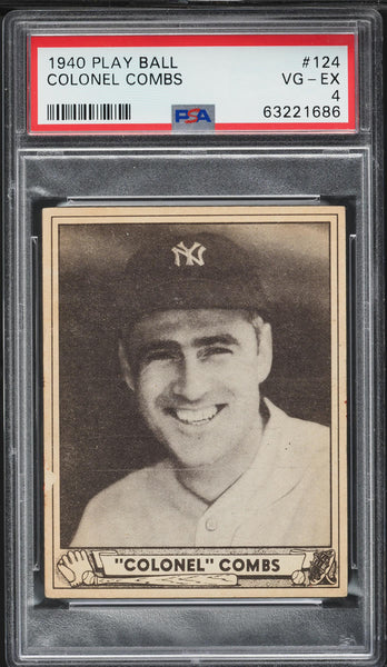 1940 Play Ball BB Card #124 Earl Colonel Combs New York Yankees HOF PSA 4 VGEX (MGD2)