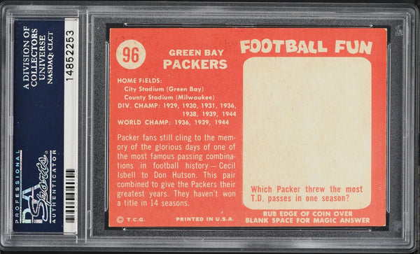 1958 Topps FB Card # 96 Green Bay Packers TEAM CARD PSA 8 NM-MT (MGD2)