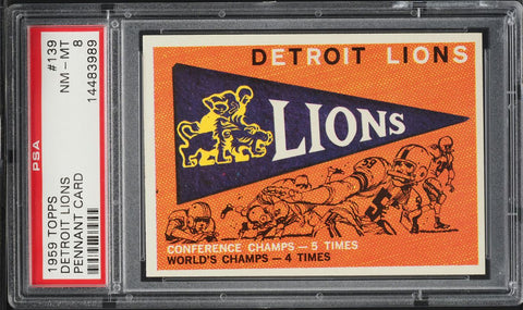 1959 Topps FB Card #139 Detroit Lions PENNANT CARD PSA 8 NM-MT (MGD2)