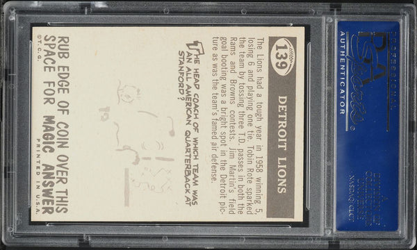 1959 Topps FB Card #139 Detroit Lions PENNANT CARD PSA 8 NM-MT (MGD2)