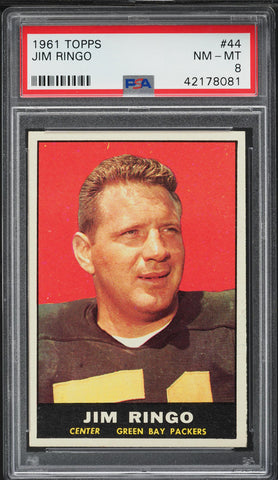 1961 Topps FB Card # 44 Jim Ringo Green Bay Packers HOF PSA 8 NM-MT (MGD2)