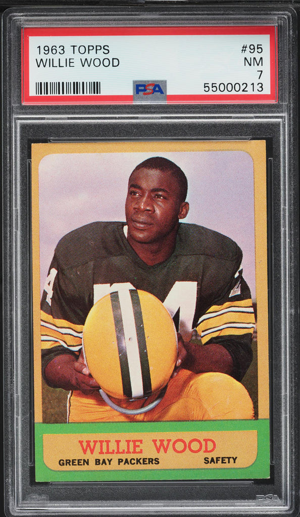 1963 Topps FB Card # 95 Willie Wood Green Bay Packers HOF ROOKIE RC PSA 7 NRMT (MGD2)