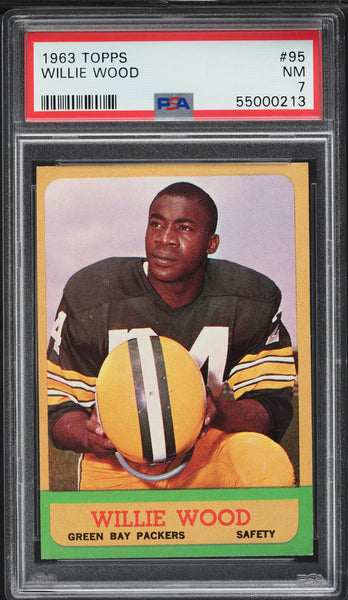 1963 Topps FB Card # 95 Willie Wood Green Bay Packers HOF ROOKIE RC PSA 7 NRMT (MGD2)