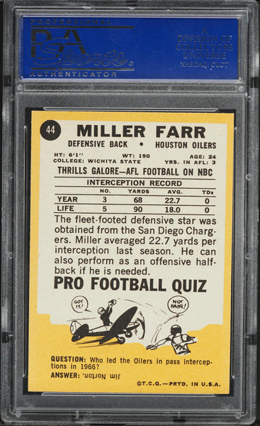 1967 Topps FB Card # 44 Miller Farr Houston Oilers ROOKIE RC PSA 8 NM-MT (MGD2)