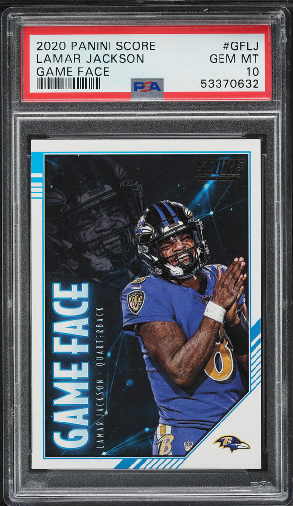 2020 Score FB Card #GF-LJ Game Face Lamar Jackson Baltimore Ravens PSA 10 (MGD2)