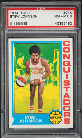 1974 Topps BkB Card #214 Stew Johnson San Diego Conquistadors PSA 8 NM-MT (MGD2)