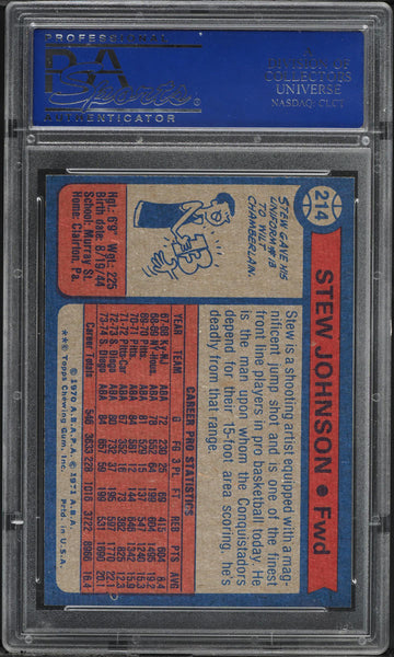 1974 Topps BkB Card #214 Stew Johnson San Diego Conquistadors PSA 8 NM-MT (MGD2)