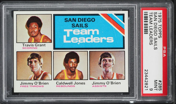 1975 Topps BkB Card #285 San Diego Sails TEAM LEADRS PSA 9 MINT (MGD2)