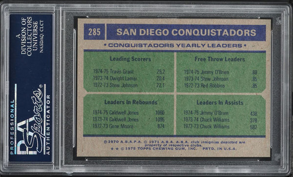 1975 Topps BkB Card #285 San Diego Sails TEAM LEADRS PSA 9 MINT (MGD2)