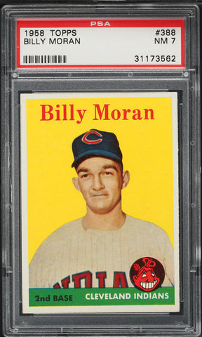 1958 Topps BB Card #388 Billy Moran Cleveland Indians ROOKIE RC PSA 7 NRMT (MGD2)