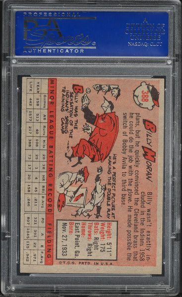 1958 Topps BB Card #388 Billy Moran Cleveland Indians ROOKIE RC PSA 7 NRMT (MGD2)