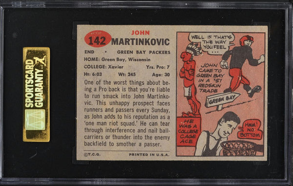 1957 Topps FB Card #142 John Martinkovic Green Bay Packers SP HOF SGC 7 NRMT (MGD2)