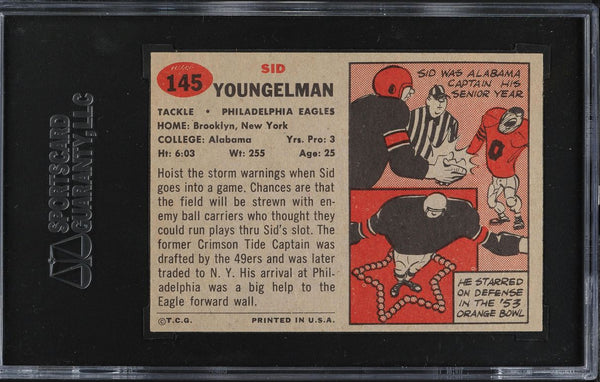 1957 Topps FB Card #145 Sid Youngelman Philadelphia Eagles ROOKIE RC SGC 7 NRMT (MGD2)