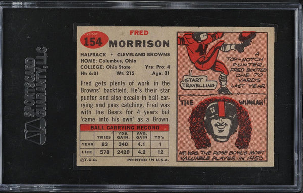 1957 Topps FB Card #154 Fred Morrison Cleveland Browns SGC 6 EXMT (MGD2)