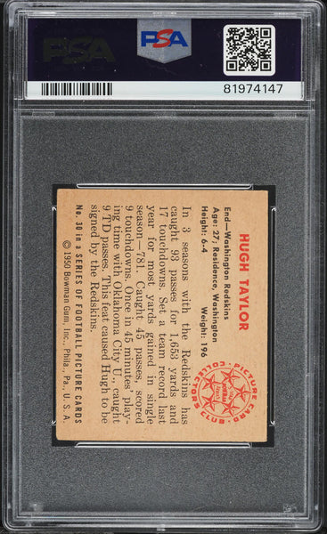 1950 Bowman FB Card # 30 Hugh Taylor Washington Redskins PSA 5 EX (MGD2)