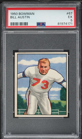 1950 Bowman FB Card # 67 Bill Austin New York Giants ROOKIE RC PSA 5 EX (MGD2)