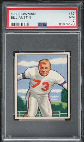 1950 Bowman FB Card # 67 Bill Austin New York Giants ROOKIE RC PSA 7 NRMT (MGD2)