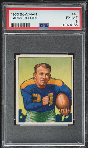 1950 Bowman FB Card # 47 Larry Coutre Green Bay Packers ROOKIE RC PSA 6 EXMT (MGD2)