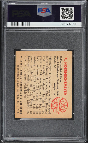 1950 Bowman FB Card # 39 Bob Hoernschemeyer Detroit Lions ROOKIE RC PSA 5 EX (MGD2)