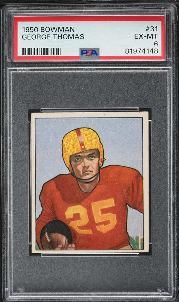 1950 Bowman FB Card # 31 George Thomas Washington Redskins ROOKIE RC PSA 6 EXMT (MGD2)