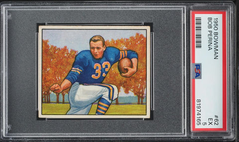 1950 Bowman FB Card # 62 Bob Perina Chicago Bears ROOKIE RC PSA 5 EX (MGD2)