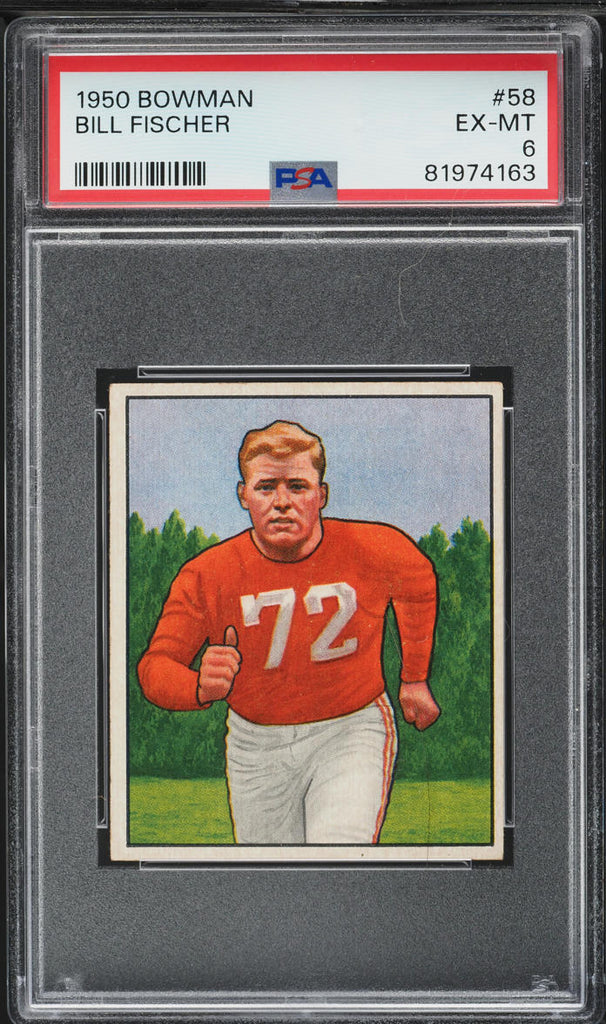 1950 Bowman FB Card # 58 Bill Fischer Chicago Cardinals HOF PSA 6 EXMT (MGD2)