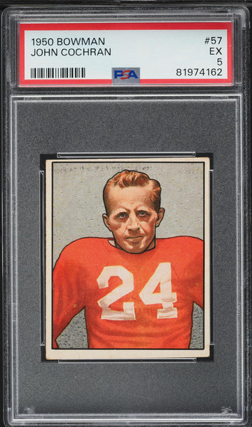 1950 Bowman FB Card # 57 John Cochran Green Bay Packers HOF ROOKIE RC PSA 5 EX (MGD2)
