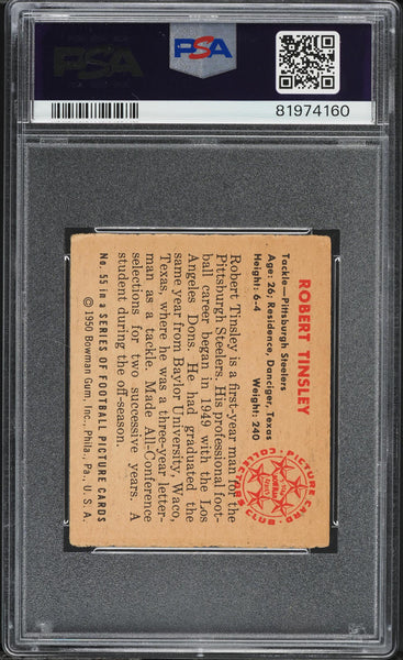 1950 Bowman FB Card # 55 Bob Tinsley Pittsburgh Steelers HOF ROOKIE RC PSA 5 EX (MGD2)