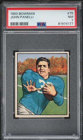 1950 Bowman FB Card # 75 John Panelli Detroit Lions ROOKIE RC PSA 7 NRMT (MGD2)