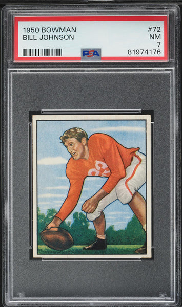1950 Bowman FB Card # 72 Bill Johnson San Francisco 49ers ROOKIE RC PSA 7 NRMT (MGD2)
