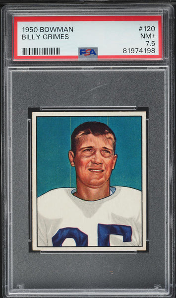 1950 Bowman FB Card #120 Billy Grimes Green Bay Packers ROOKIE RC PSA 7.5 NRMT+ (MGD2)