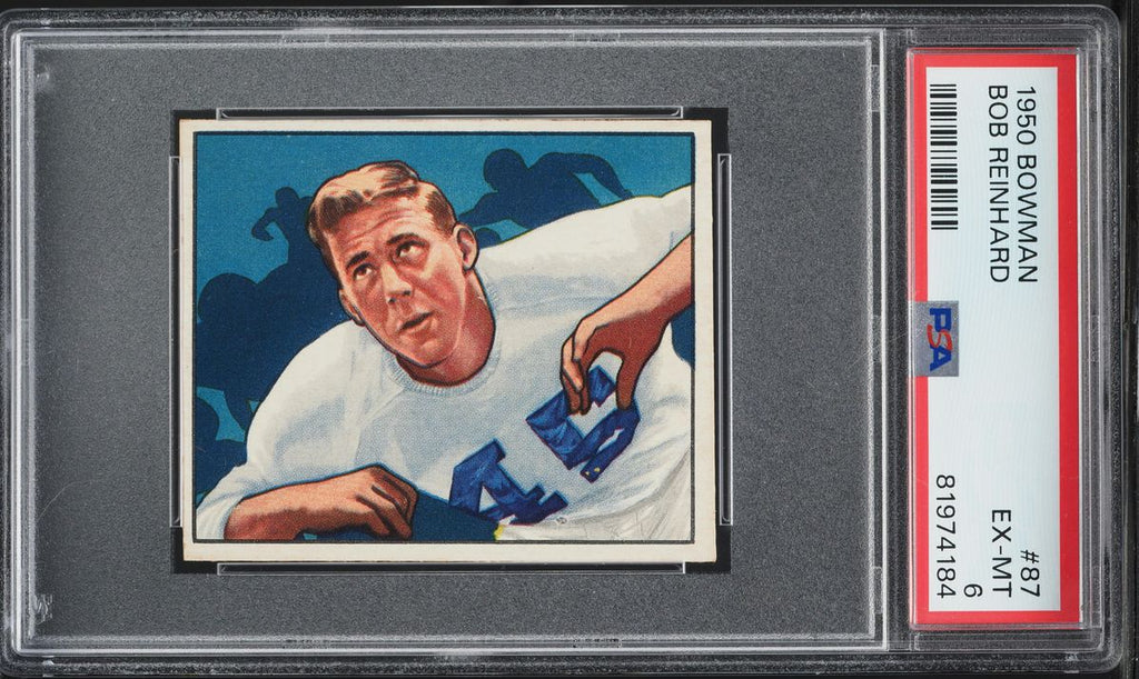 1950 Bowman FB Card # 87 Bob Reinhard Los Angeles Rams ROOKIE RC PSA 6 EXMT (MGD2)