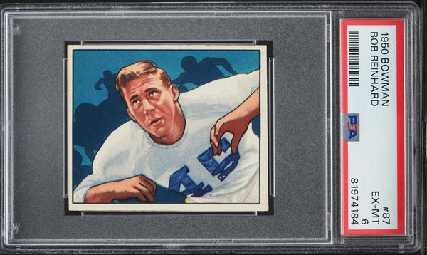 1950 Bowman FB Card # 87 Bob Reinhard Los Angeles Rams ROOKIE RC PSA 6 EXMT (MGD2)